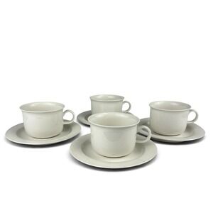 Arabia Finland Arctica White Cup & Saucer SET OF 4 MCM Minimalist